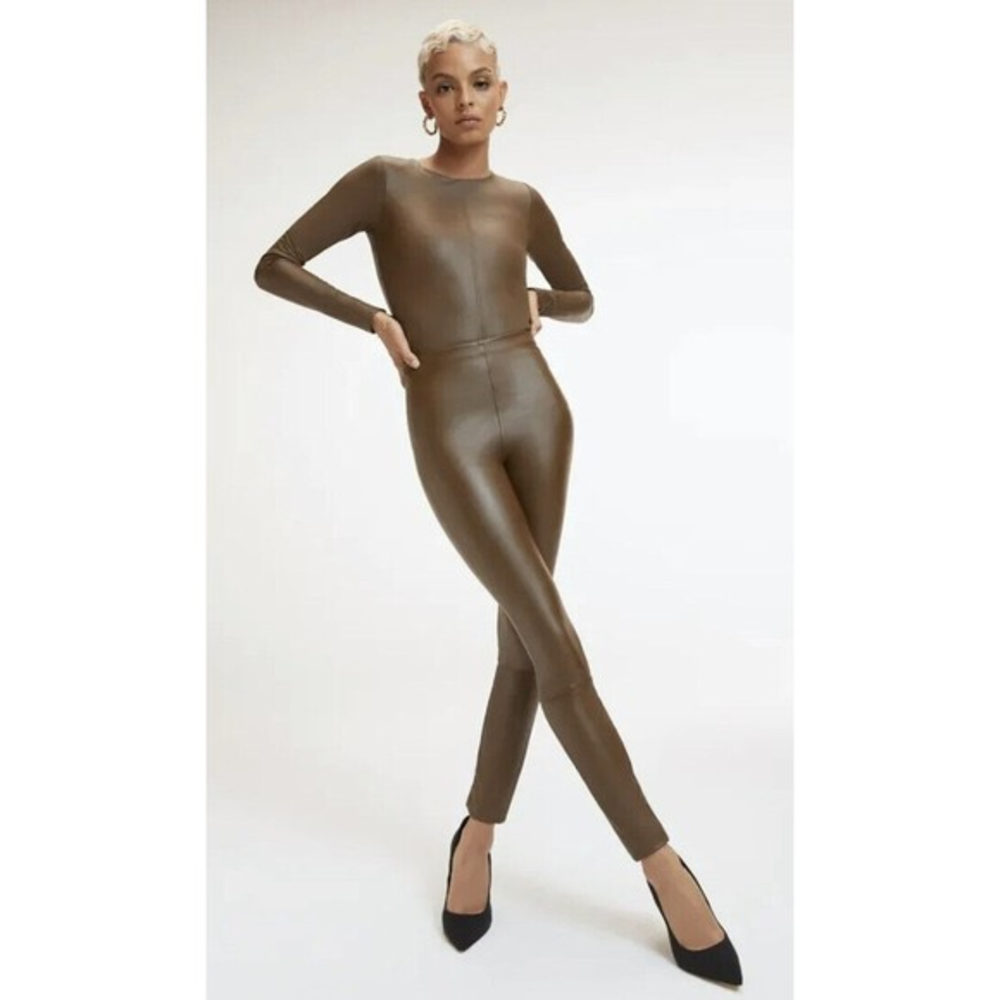 Good American The Perfect High‎ Rise Coated Legging Pants Light Mocha Size 1